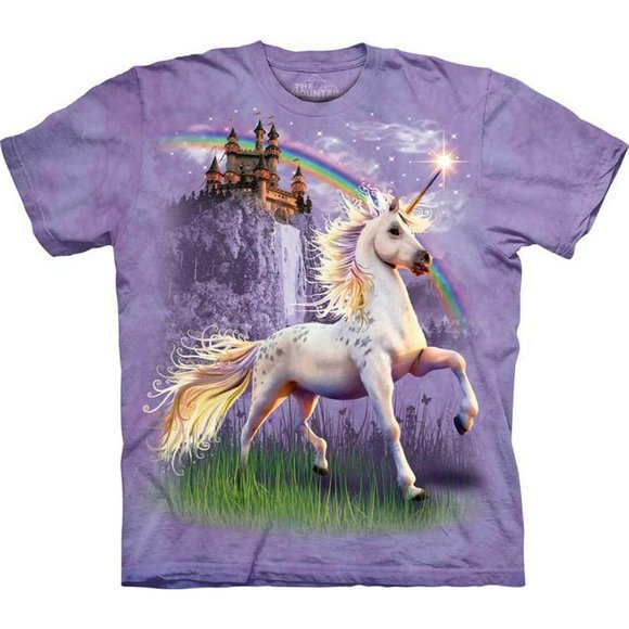 Unicorn Castle Purple Fantasy Rainbow Adult T-Shirt Mountain Horses Animal S-3X - Picture 1 of 7